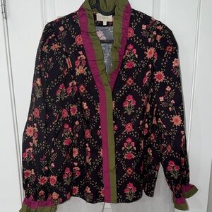 Entro Floral Blouse with Pink and Green Accents